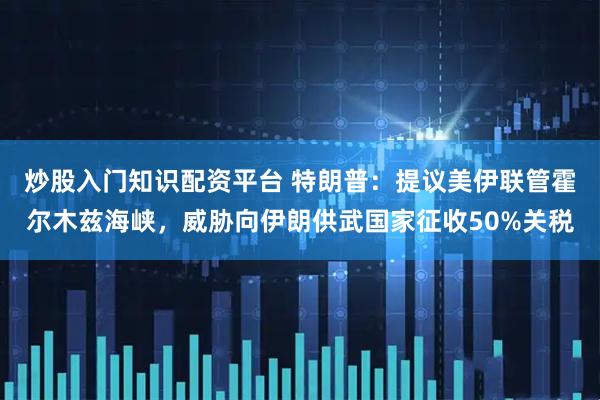 炒股入门知识配资平台 特朗普：提议美伊联管霍尔木兹海峡，威胁向伊朗供武国家征收50%关税